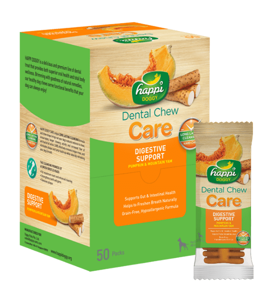 Happi Doggy - Dental Chew Care - Digestive Support (Pumpkin & Mountain Yam) - Box of 4inch