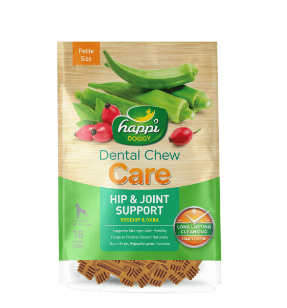 Happi Doggy - Dental Chew Care - Hip & Joint Support (Rosehip & Okra) - Petite Size - 150g