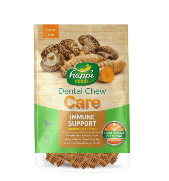 Happi Doggy - Dental Chew Care - Immune Support (Turmeric & Shiitake) - Petite Size - 150g