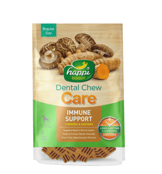 Happi Doggy - Dental Chew Care - Immune Support (Turmeric & Shiitake) - Regular Size - 150g