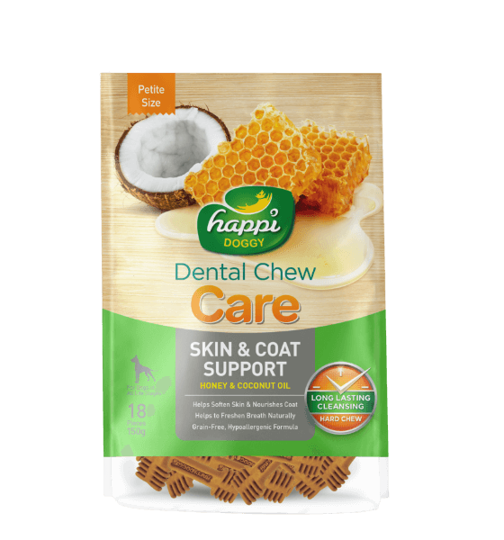 Happi Doggy - Dental Chew Care - Skin & Coat Support (Honey & Coconut Oil) - Petite Size - 150g