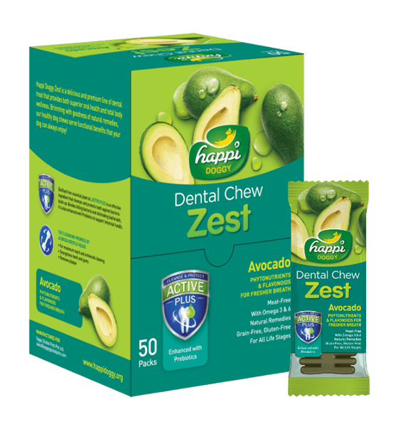 Happi Doggy - Dental Chew Zest - Avocado - Phytonutrients & Flavonoids for Fresher Breath - Box of 4inch