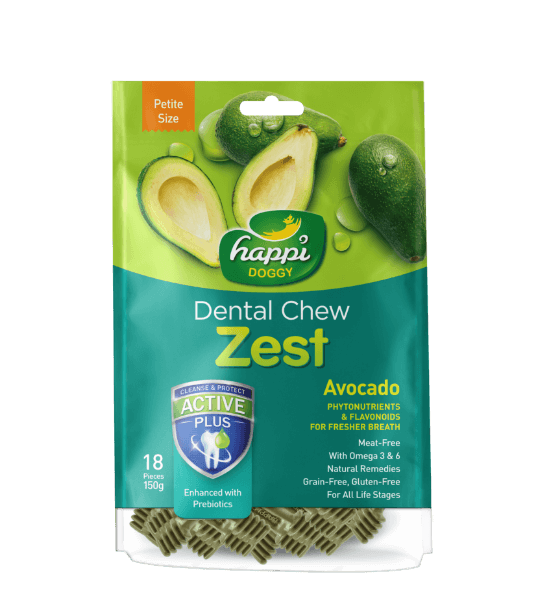 Happi Doggy - Dental Chew Zest - Avocado - Phytonutrients & Flavonoids for Fresher Breath - Petite Size - 150g