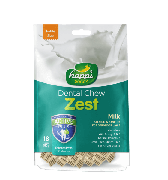 Happi Doggy - Dental Chew Zest - Milk - Calcium & Caseins for Stronger Jaws - Petite Size - 150g