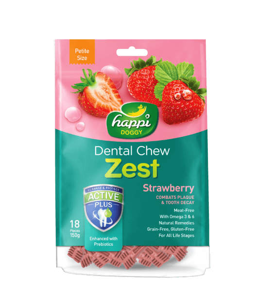 Happi Doggy - Dental Chew Zest - Strawberry - Combats Plaque & Tooth Decay - Petite Size - 150g